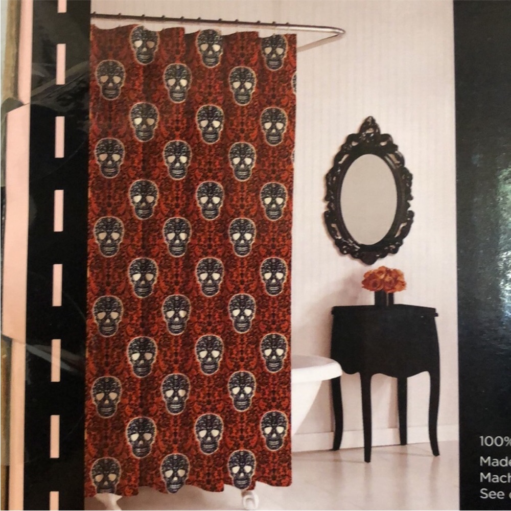 Betsey Johnson Red and Black Skull Shower Curtain